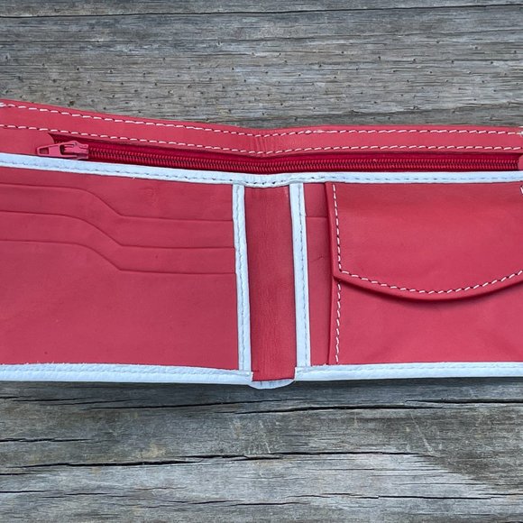 White/Red Wallet Card Holder Men Purse Wallet Handmade Bifold Cardholder - Picture 4 of 10